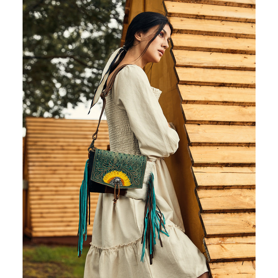 Peacock's Feather Hand-Tooled Bag - MyraUSA
