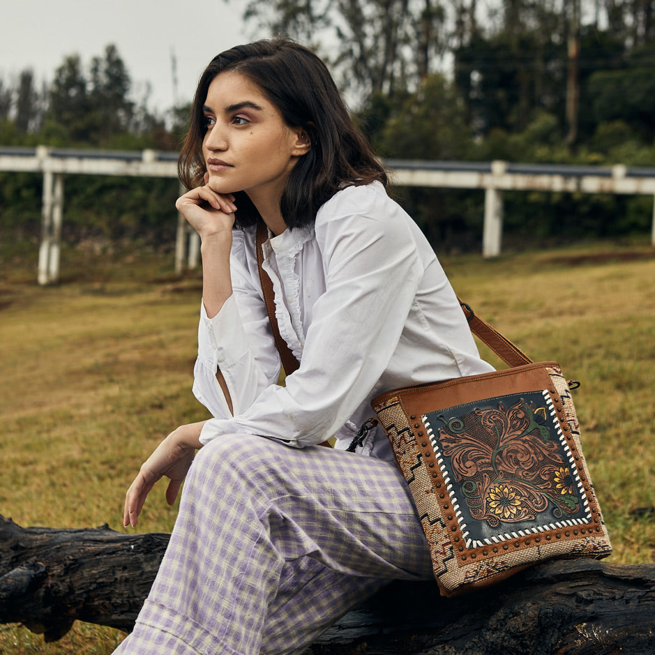 Floral Embers Hand-Tooled Bag - MyraUSA