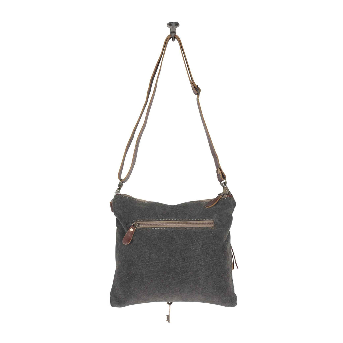 Myra North Star Bag for Women with hairon hide and embossed leather in black and white with adjustable detachable strap