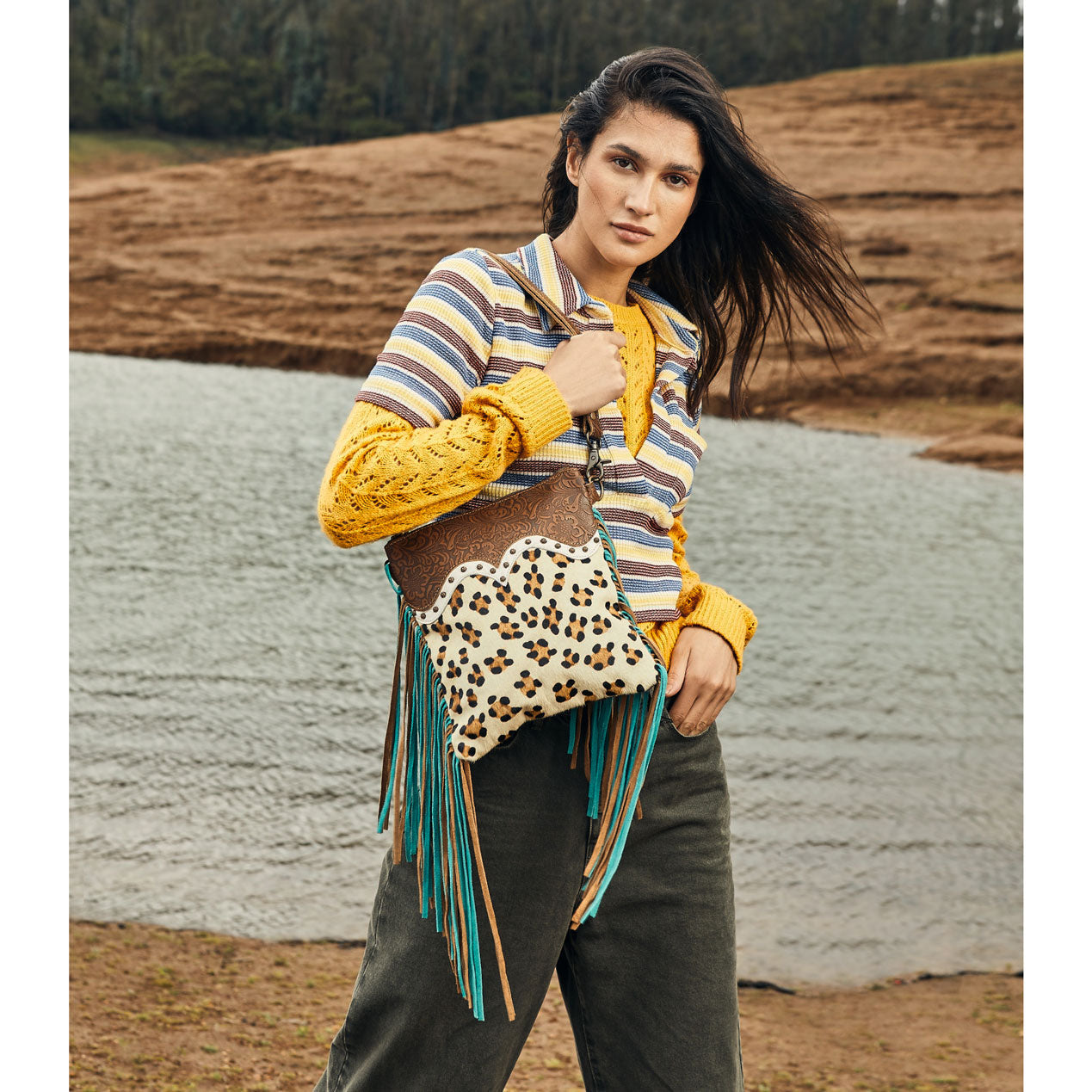 Earth prints Leather & Hairon Bag - MyraUSA