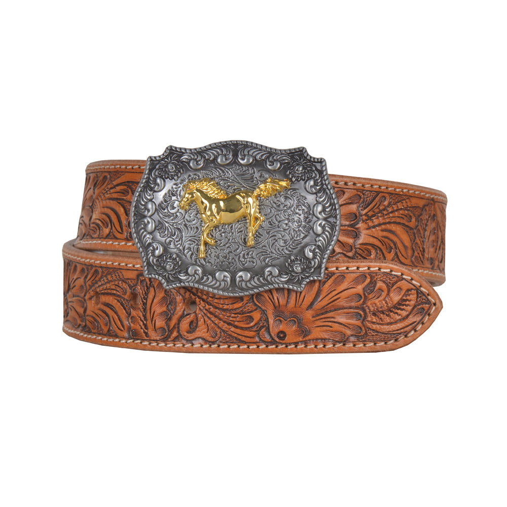 Brisk Leaves Hand-Tooled Leather Women's Belt - MyraUSA