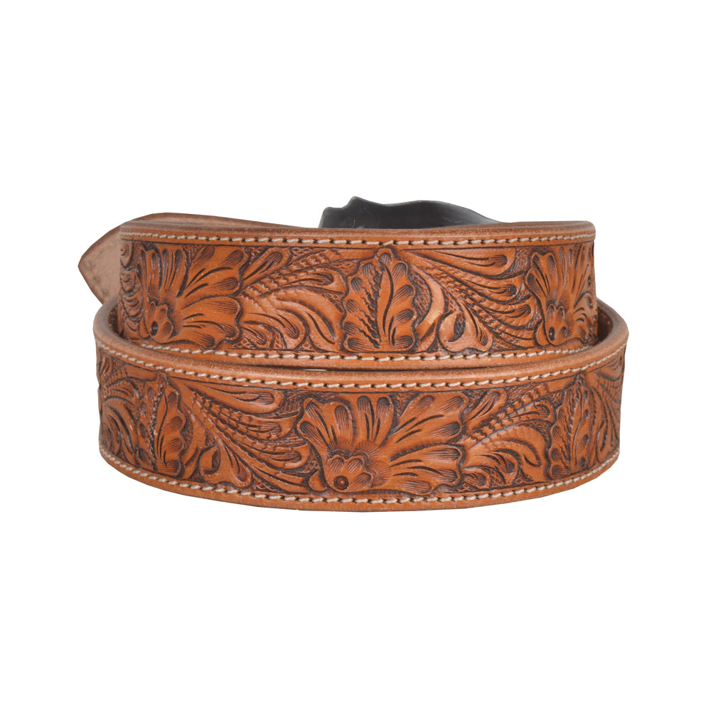 Brisk Leaves Hand-Tooled Leather Women's Belt - MyraUSA