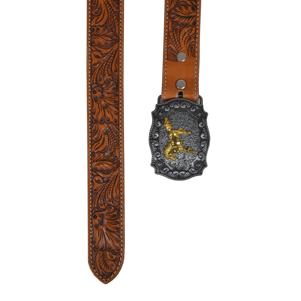 Brisk Leaves Hand-Tooled Leather Women's Belt - MyraUSA
