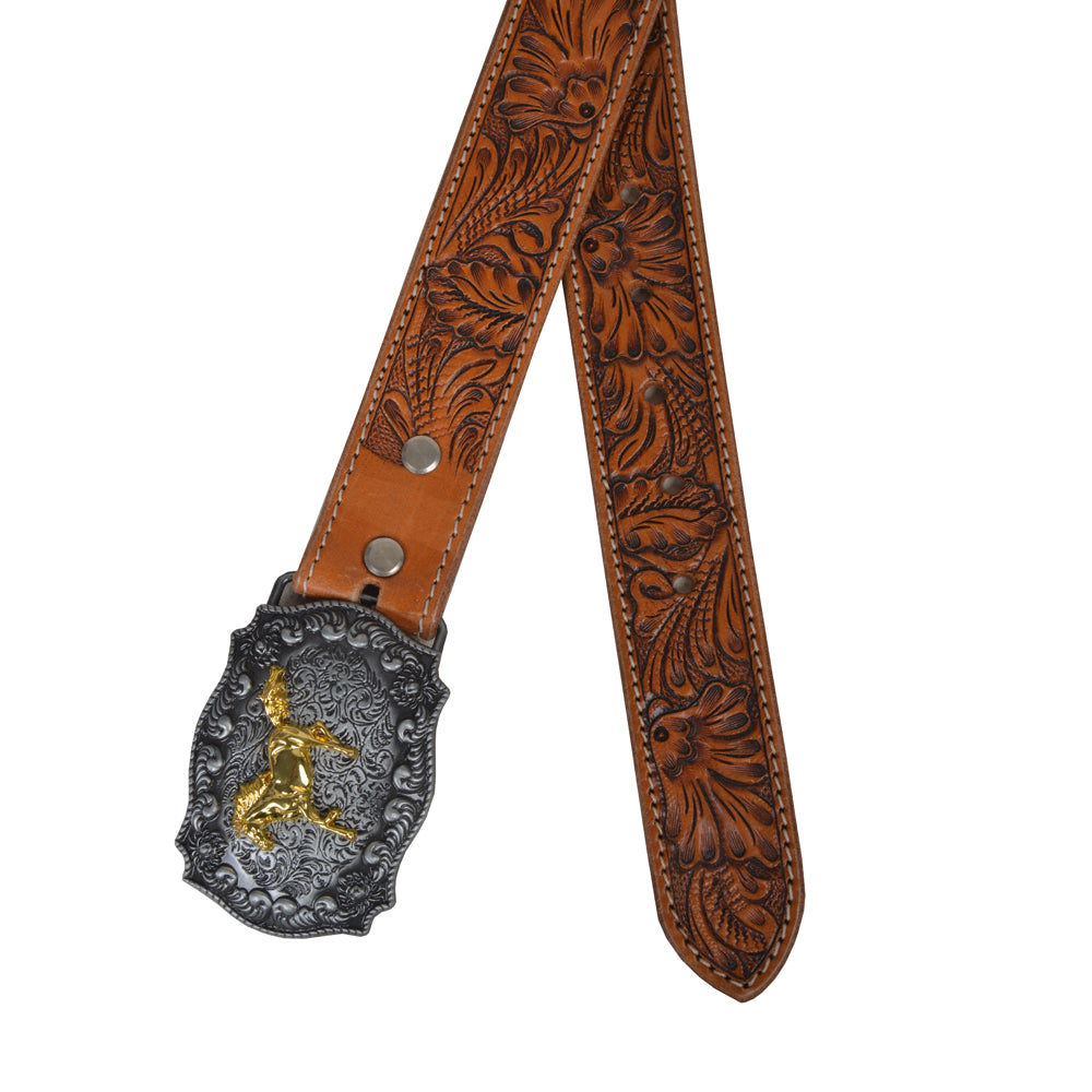 Brisk Leaves Hand-Tooled Leather Women's Belt - MyraUSA
