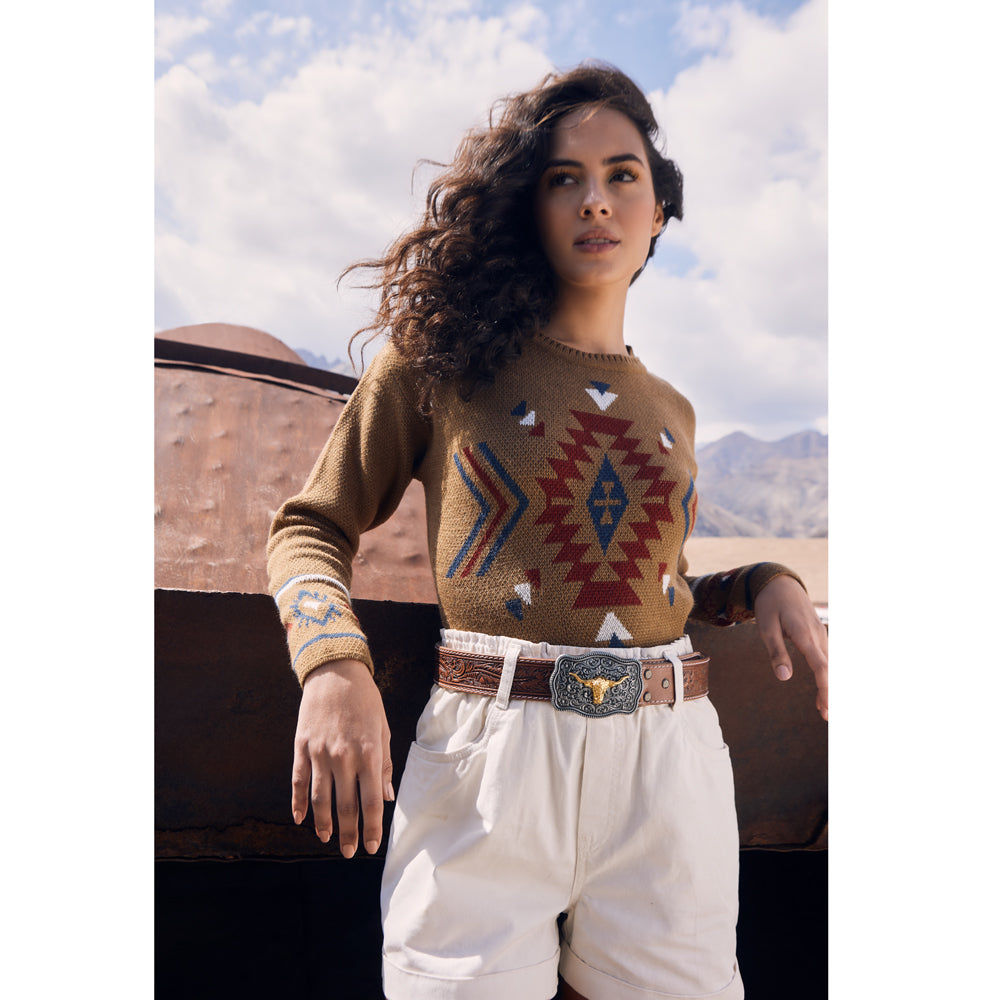 Frenzy Hand-Tooled Leather Women's Belt - MyraUSA