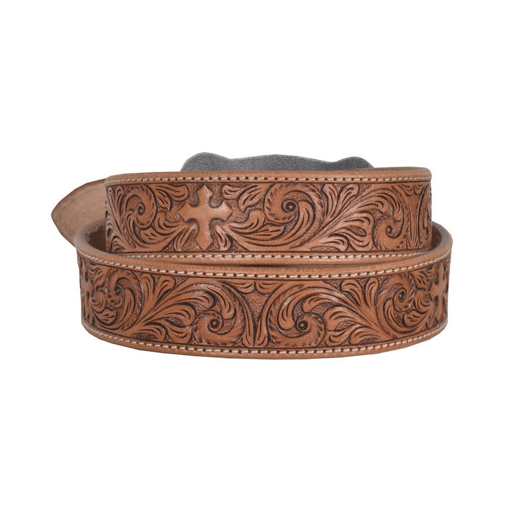 Structured Hand-Tooled Leather Women's Belt - MyraUSA