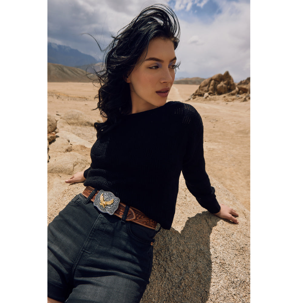 Vines Hand-Tooled Leather Women's Belt - MyraUSA