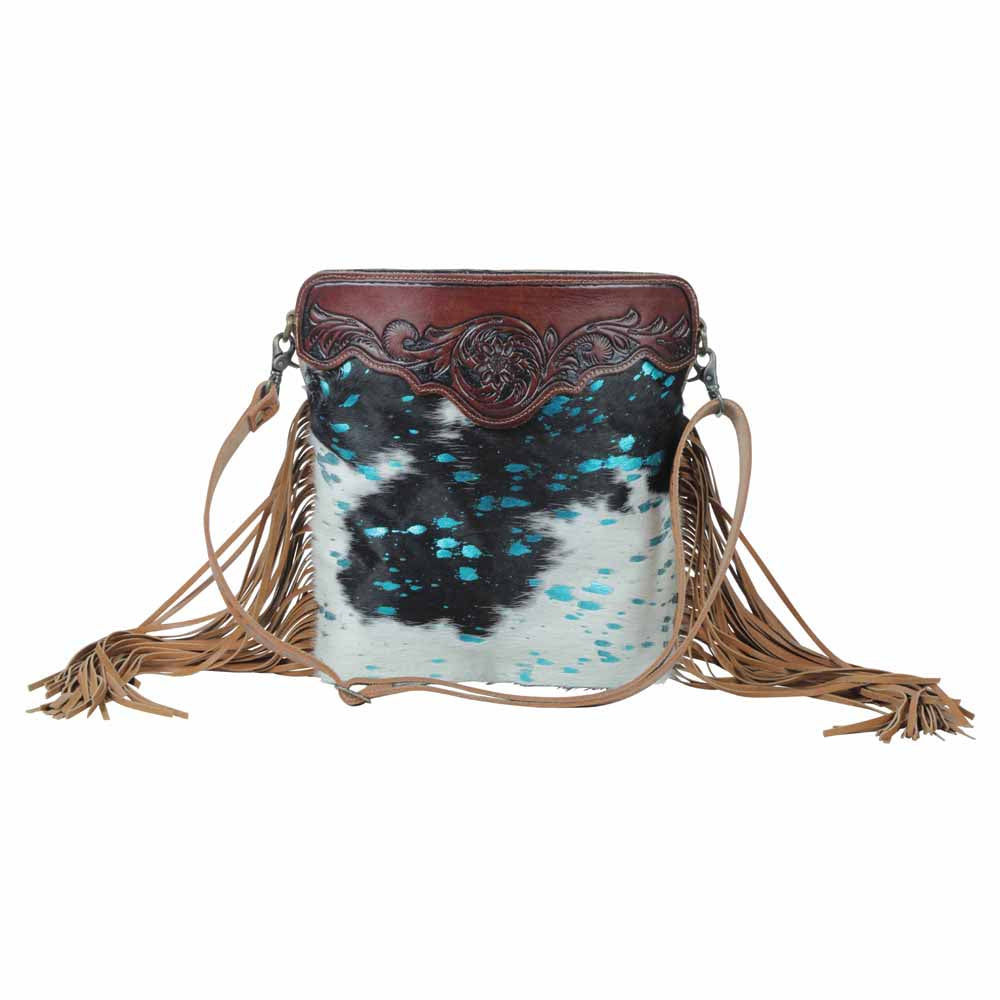 Myra blue cheapest moon cowhide tooled leather with fringe purse