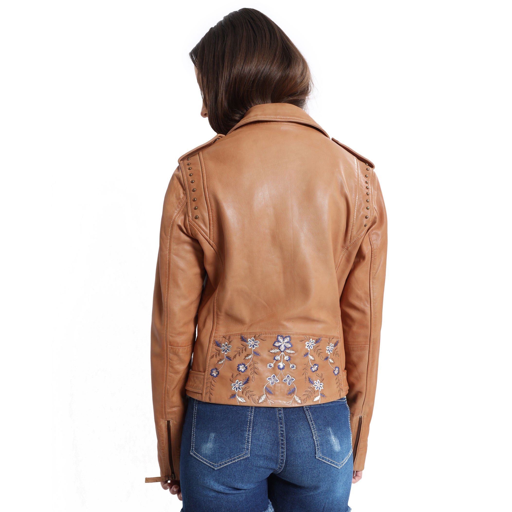 Tanned Embroidered LEATHER Jacket - MyraUSA