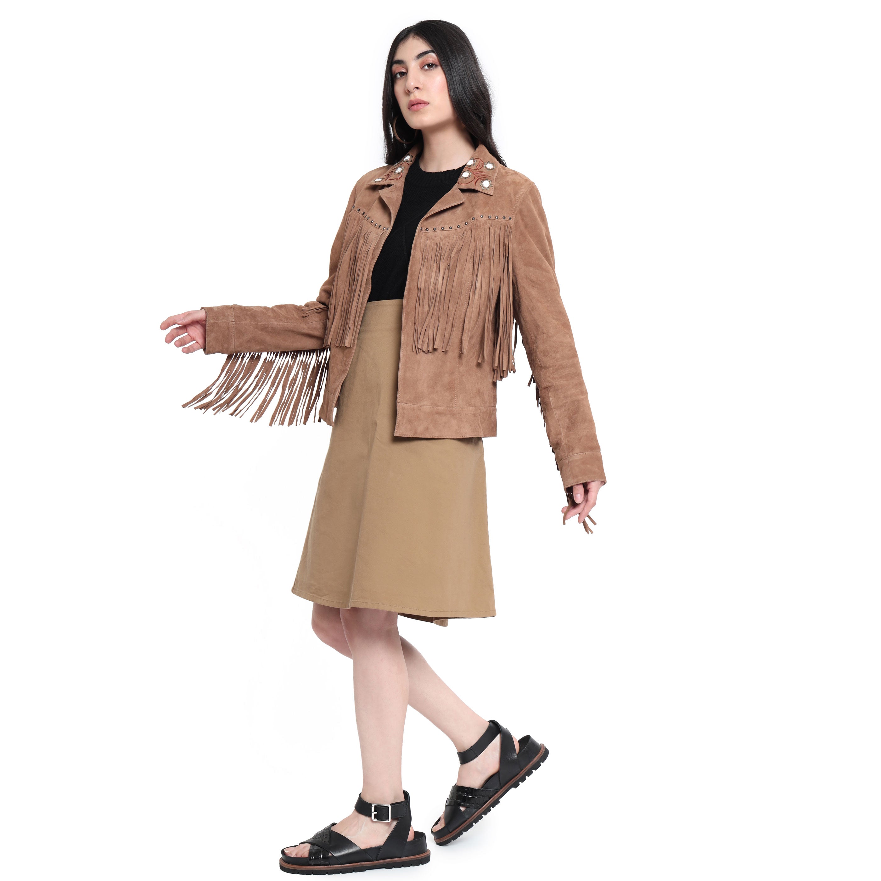 Fringe Embroidered LEATHER Jacket - MyraUSA