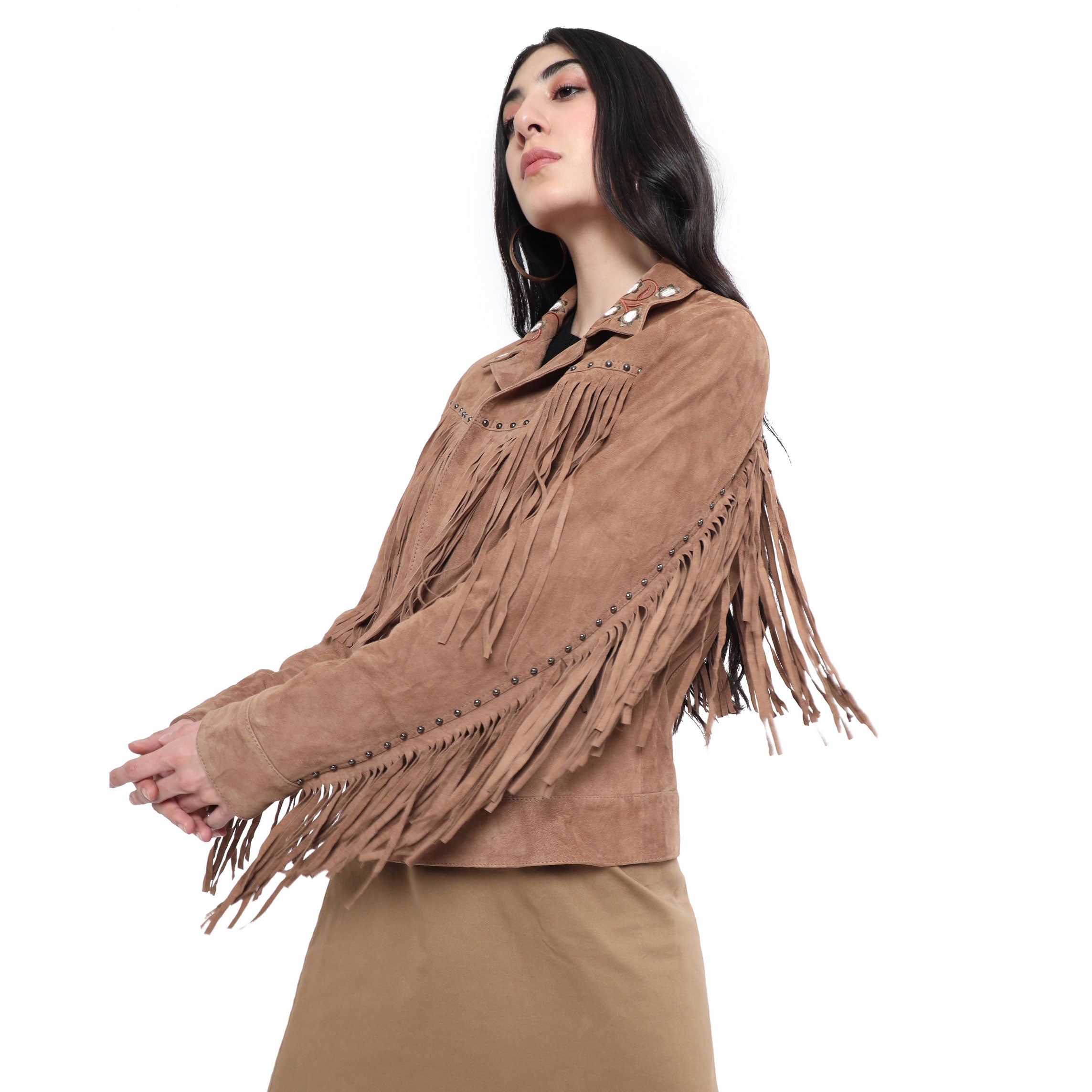 Fringe Embroidered LEATHER Jacket - MyraUSA