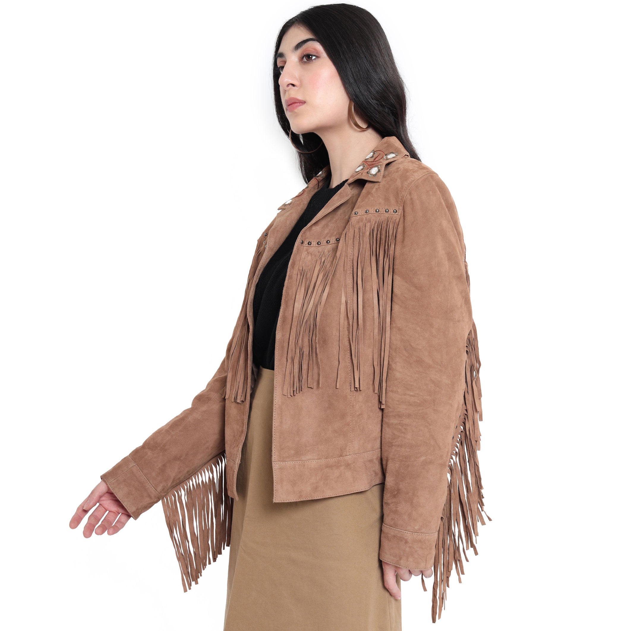 Fringe Embroidered LEATHER Jacket - MyraUSA