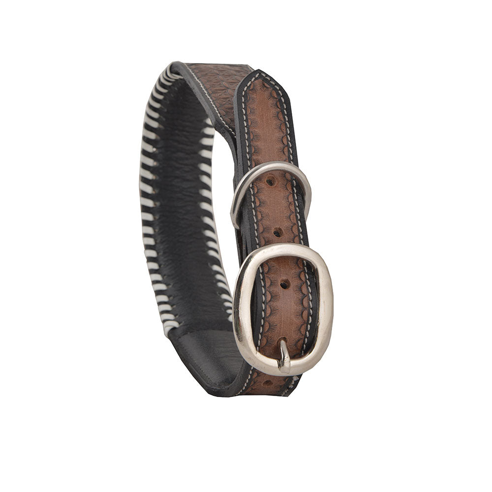 Oxy Daisy Hand-Tooled Leather Dog Collar - MyraUSA