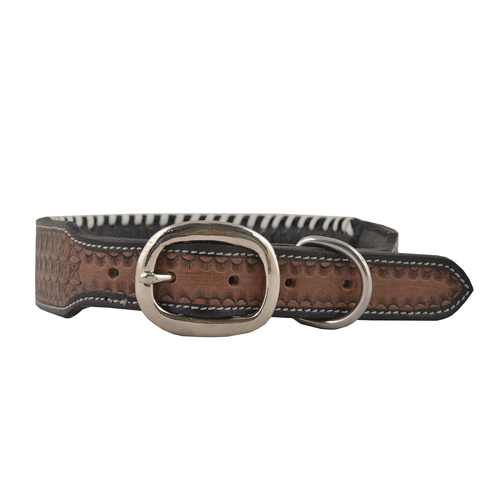 Oxy Daisy Hand-Tooled Leather Dog Collar - MyraUSA