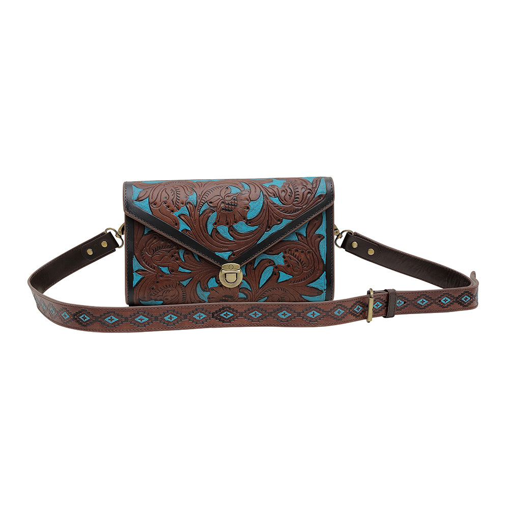 Myra Bag Women's Checkered Brown Hand Tooled Leather Belt