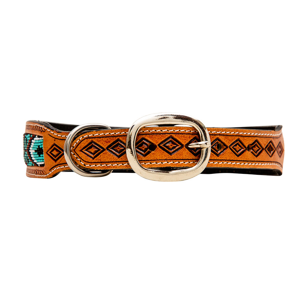 Whizter Hand-Tooled Beaded Dog Collar - MyraUSA
