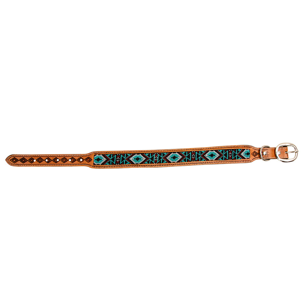 Whizter Hand-Tooled Beaded Dog Collar - MyraUSA
