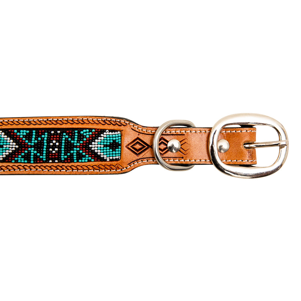 Whizter Hand-Tooled Beaded Dog Collar - MyraUSA