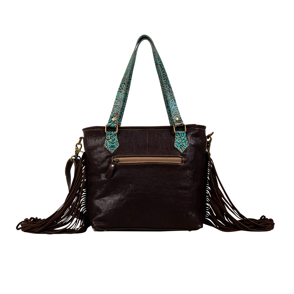 Turquoise Zapata Leather & Hairon Bag. - Myra USA