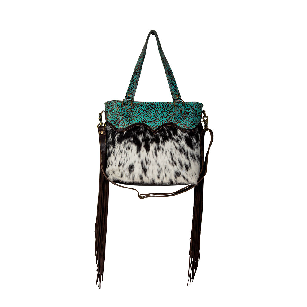 Turquoise Zapata Leather & Hairon Bag. - Myra USA