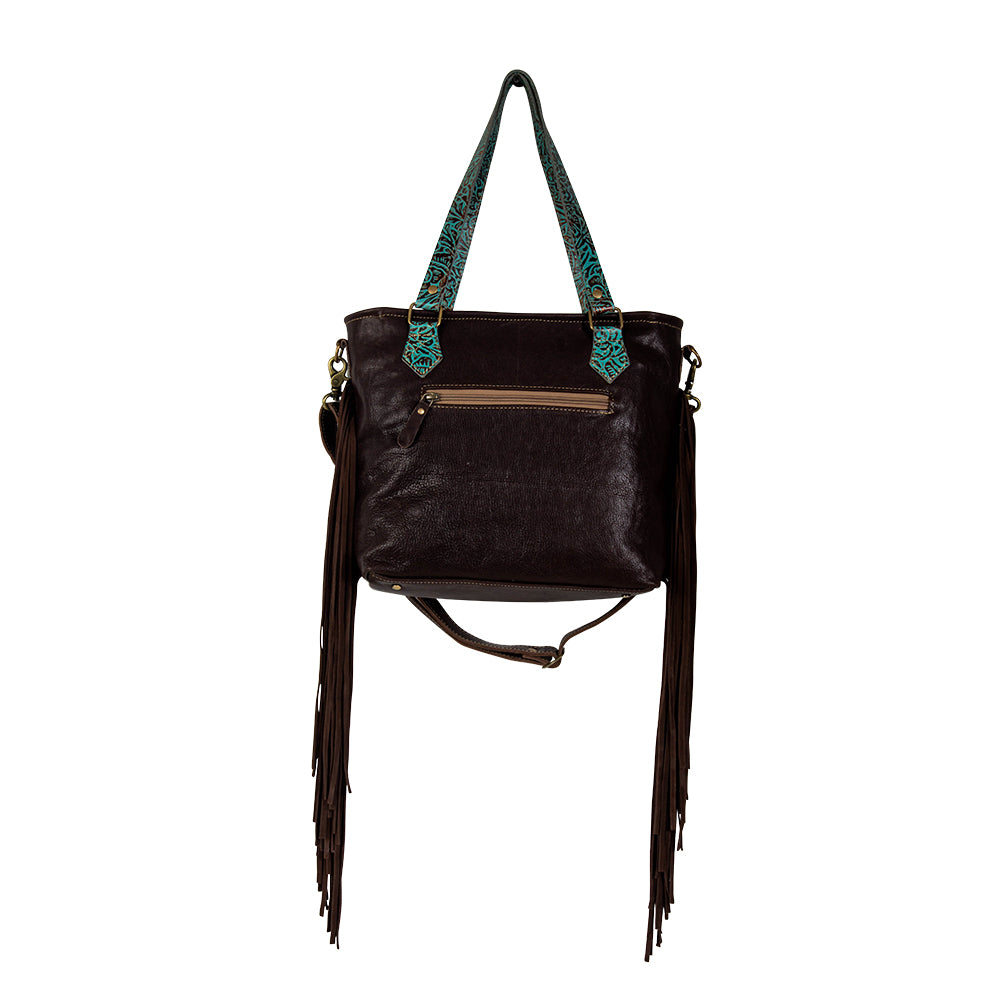 Turquoise Zapata Leather & Hairon Bag. - Myra USA