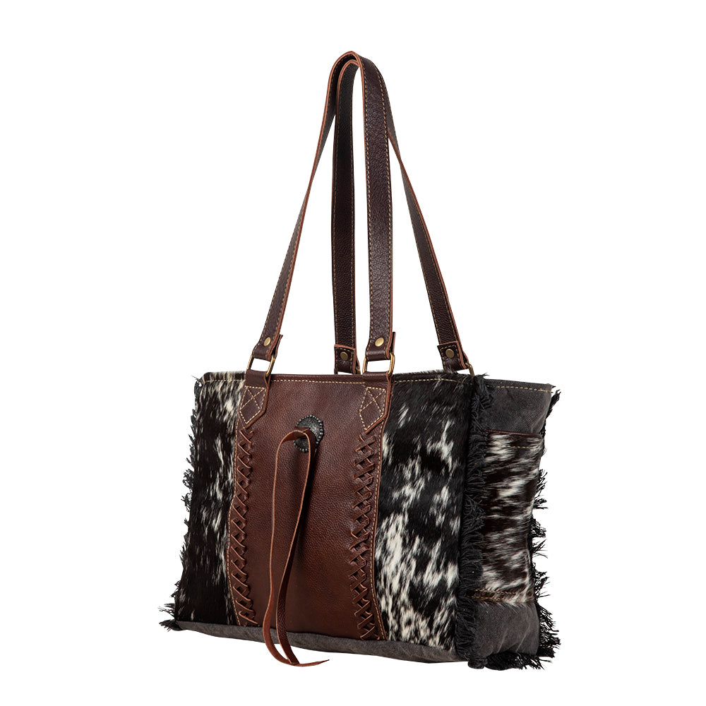 Rosalinda Cross Stitched Canvas & Hairon Bag. - Myra USA