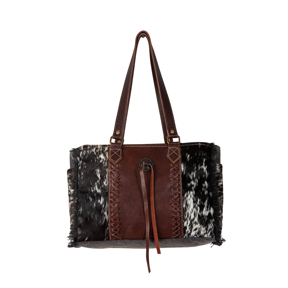 Rosalinda Cross Stitched Canvas & Hairon Bag. - Myra USA