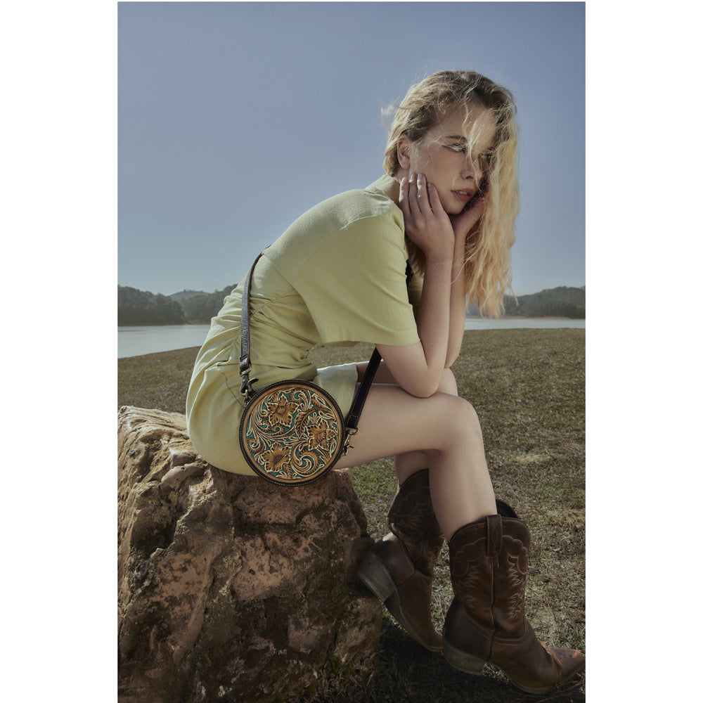 Magnolia Lane Hand-Tooled Round Bag - Myra USA