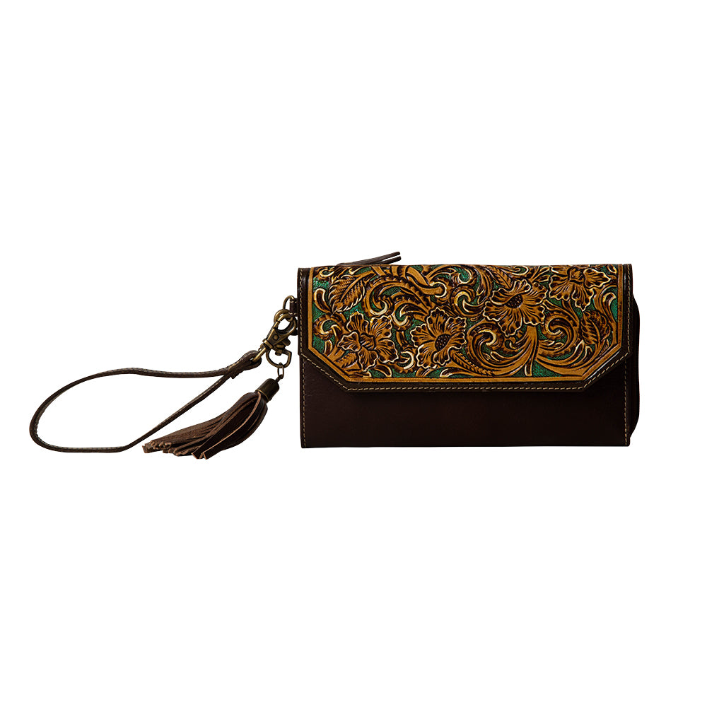 Magnolia Morn Hand-Tooled Clutch Wristlet Wallet - Myra USA