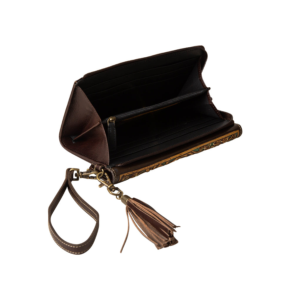 Magnolia Morn Hand-Tooled Clutch Wristlet Wallet - Myra USA