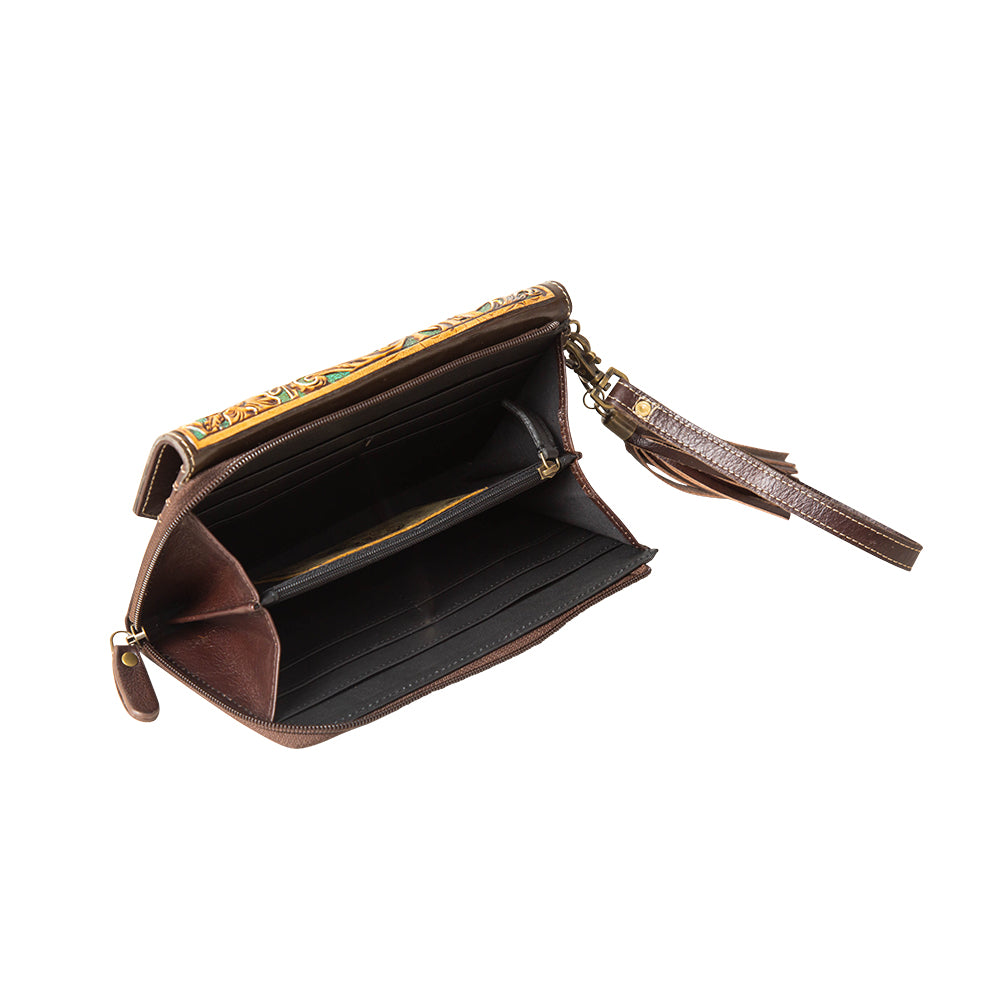 Magnolia Morn Hand-Tooled Clutch Wristlet Wallet - Myra USA