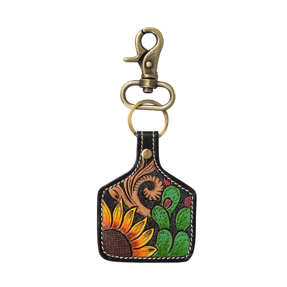 Prickly Pear Blooms Hand-Tooled Key Fob - Myra USA