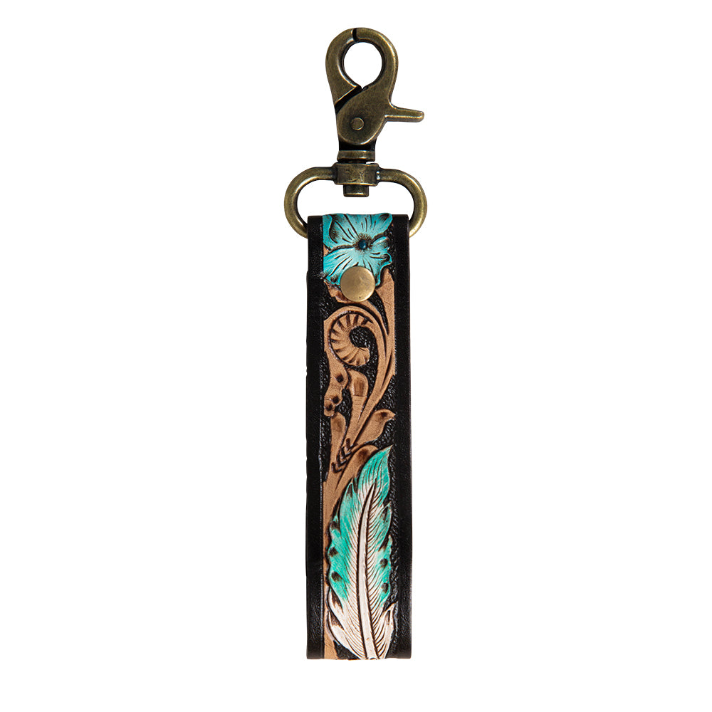 Canyon Feather Hand-Tooled Key Fob - Myra USA