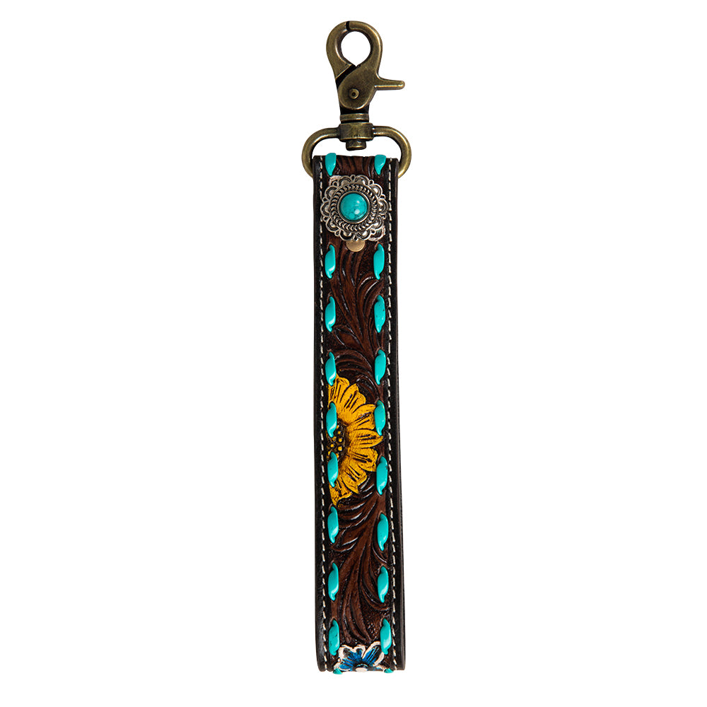 Sunflower Sunrise Hand-Tooled Key Fob - Myra USA