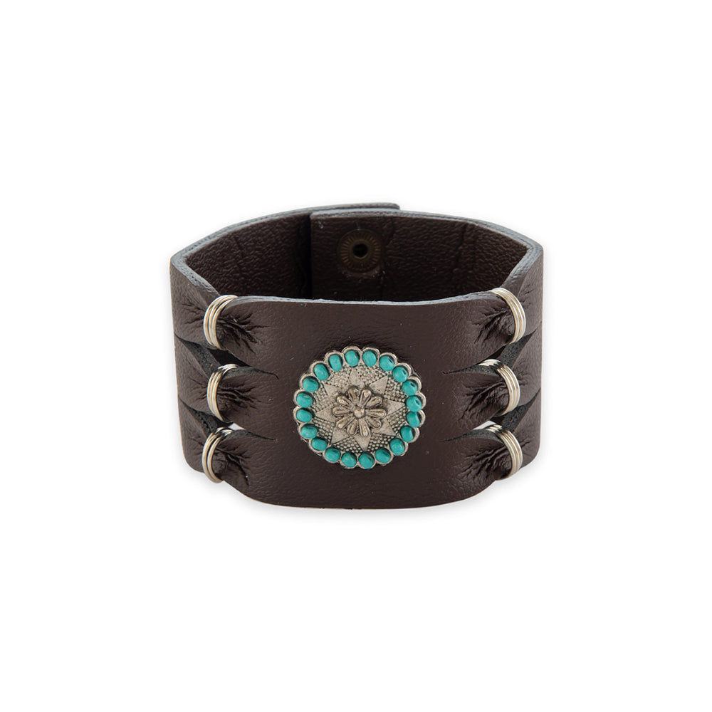 Southwest Bold Leather Cuff Bracelet - Myra USA