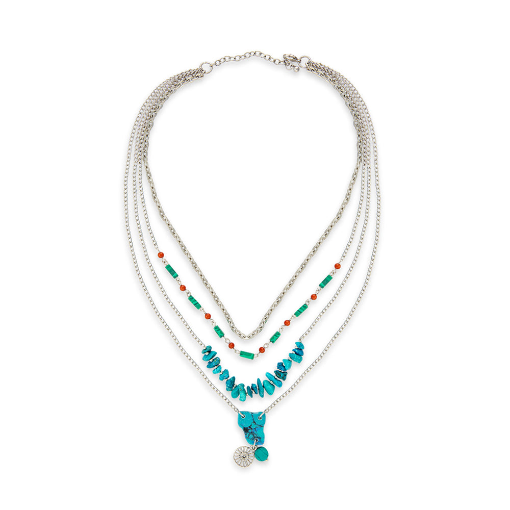 Enchanted Garden Tiered Silver Necklace - Myra USA