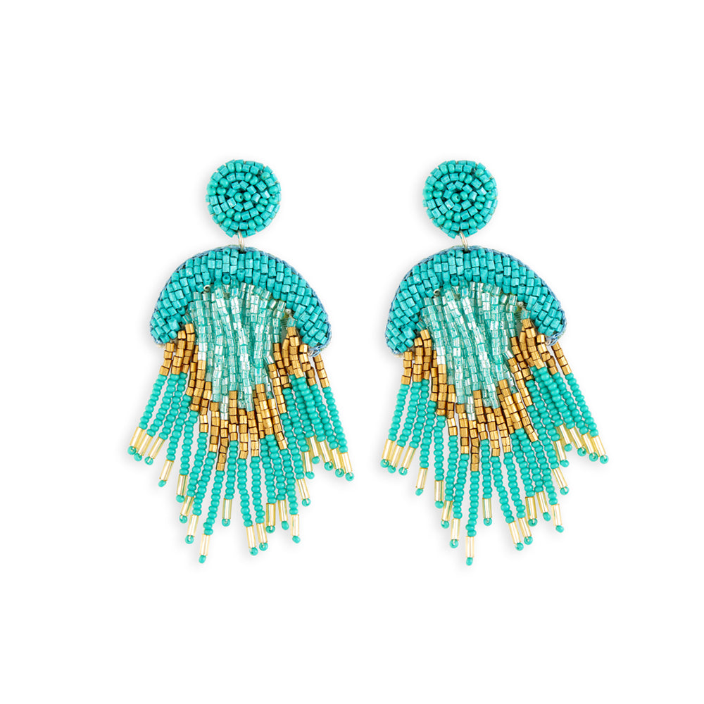 Folklore Embrace Beaded Earrings In Turquoise - Myra USA