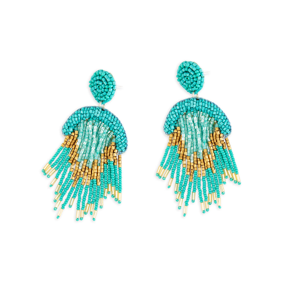 Folklore Embrace Beaded Earrings In Turquoise - Myra USA