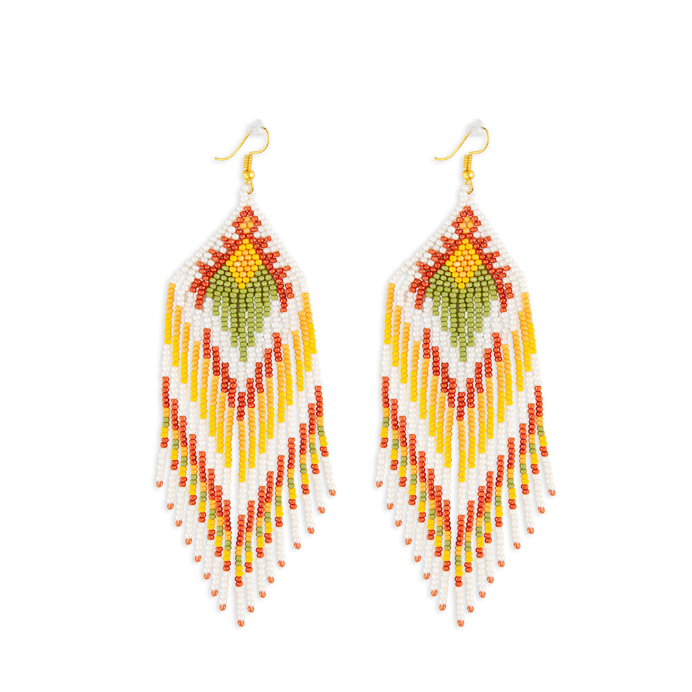 Rain Dance Beaded Earrings In Corn Yellow - Myra USA