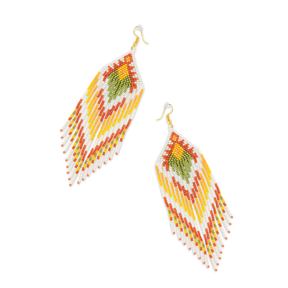 Rain Dance Beaded Earrings In Corn Yellow - Myra USA