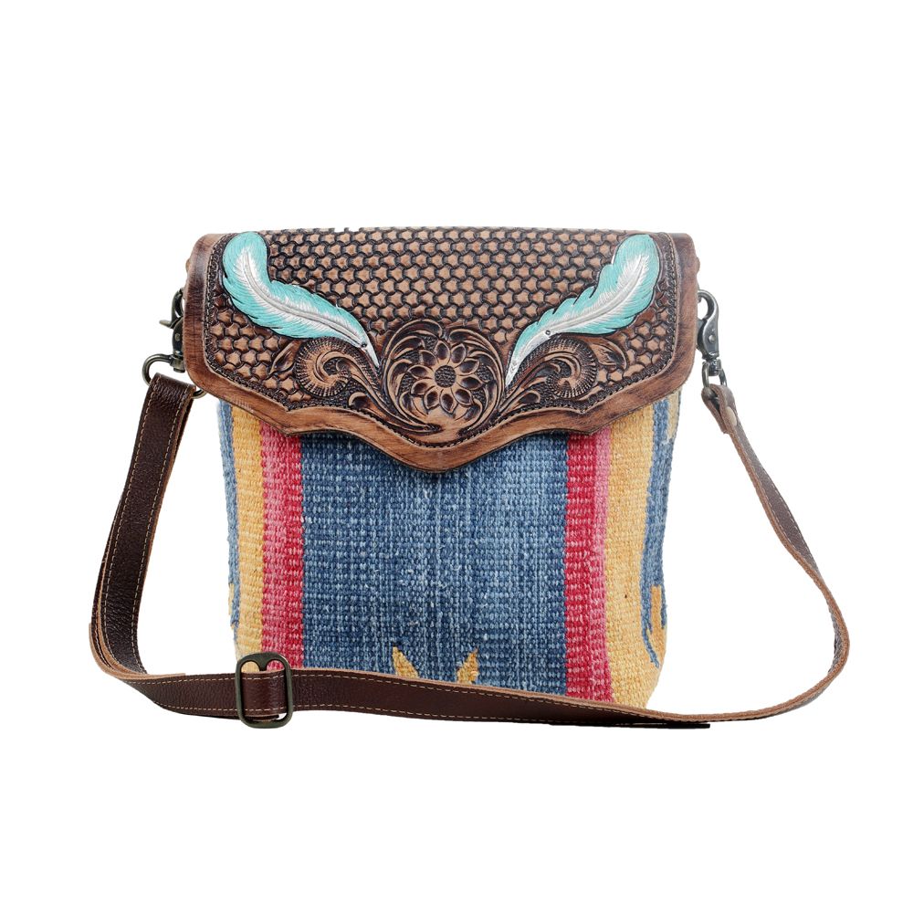 BLUE FEATHER HAND TOOLED BAG - Myra USA