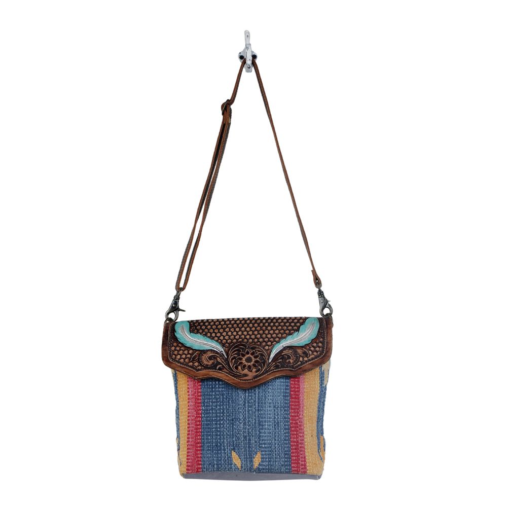 BLUE FEATHER HAND TOOLED BAG - Myra USA