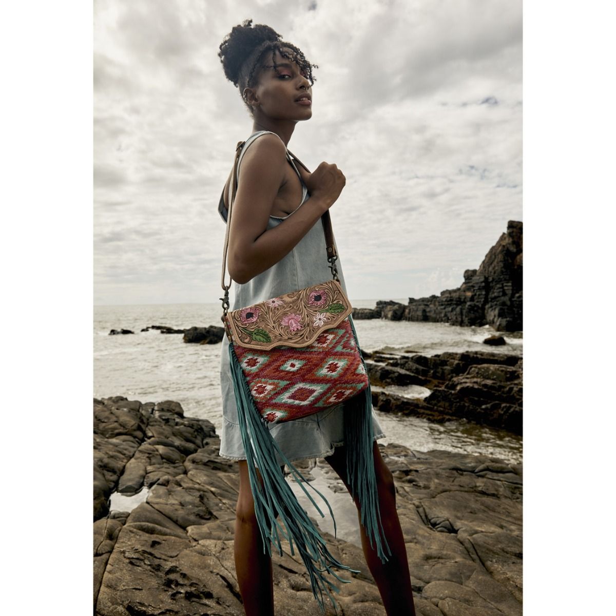 Floral Pink Hand-Tooled Bag - MyraUSA