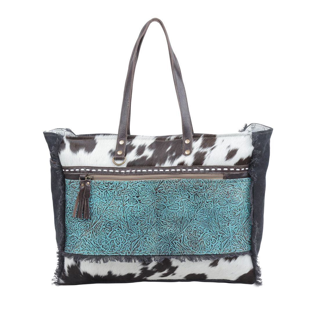 Myra Sea Grass Hair-On Leather Tote - Spacious Cowhide Bag  display picture 2