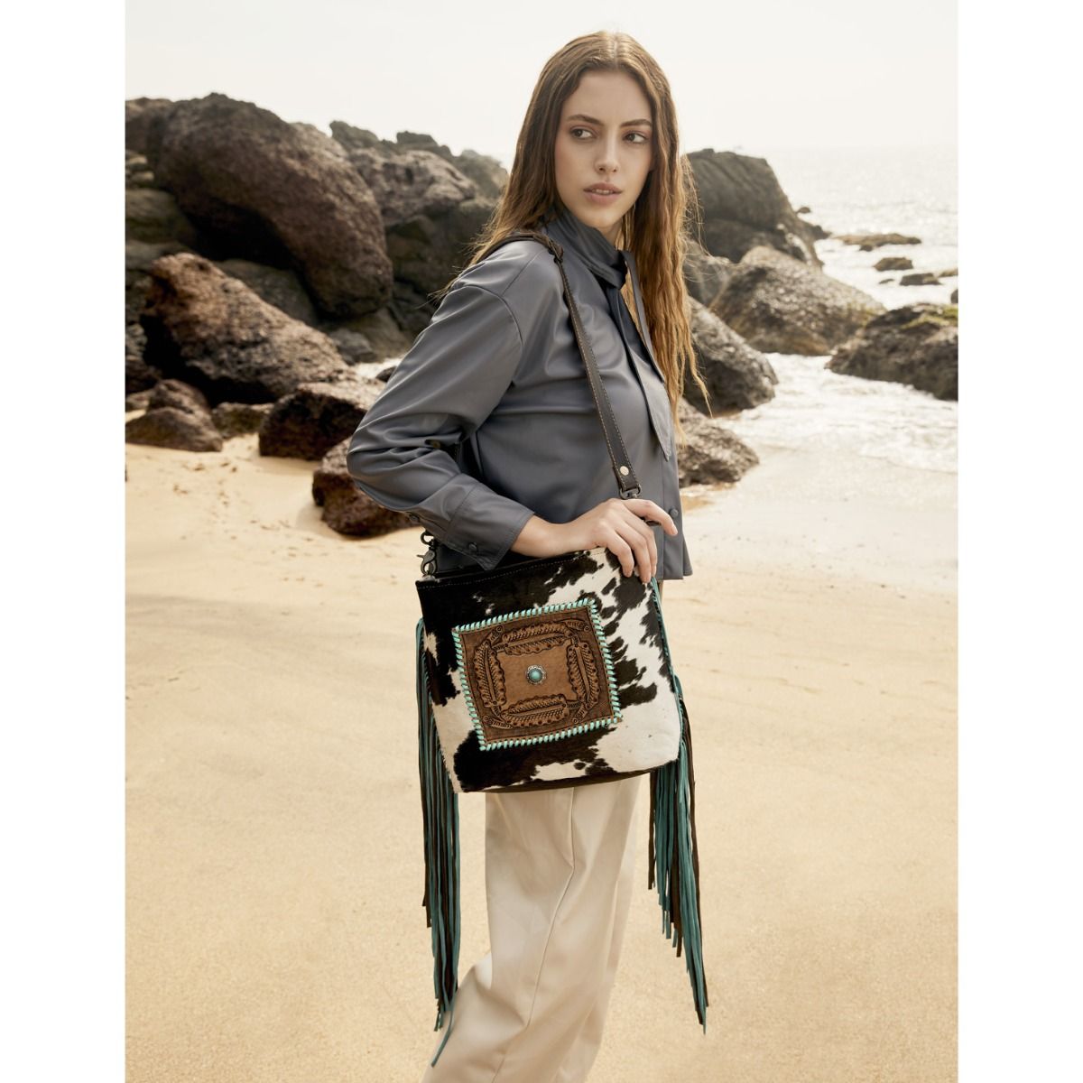 Sapphire Crown Hand-Tooled Bag - MyraUSA
