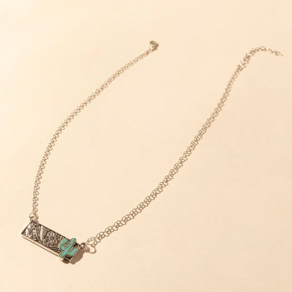 Myra Cowgirl cactus Charm Necklace for Women in Moonlit and Turquoise - Myra USA