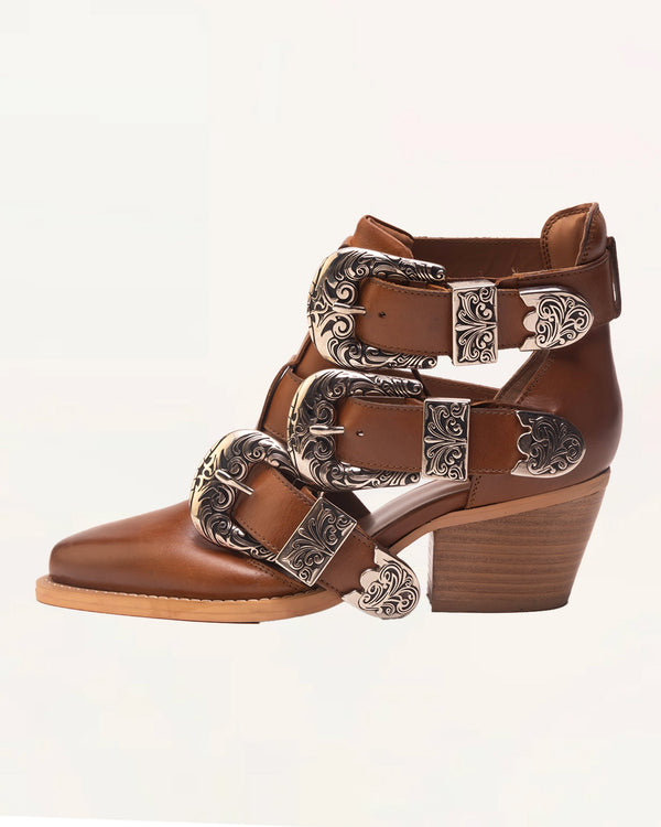 Loyal West Rodeo Ankle Bootie In Calfskin - Bone & Saddle - Myra USA