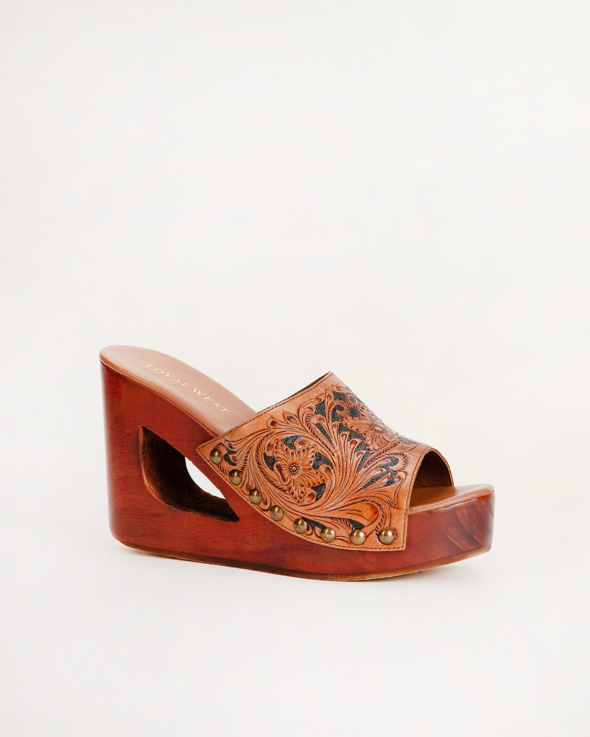 Loyal West Desert Wanderer Sandals - Dark Brown Handtooled Leather