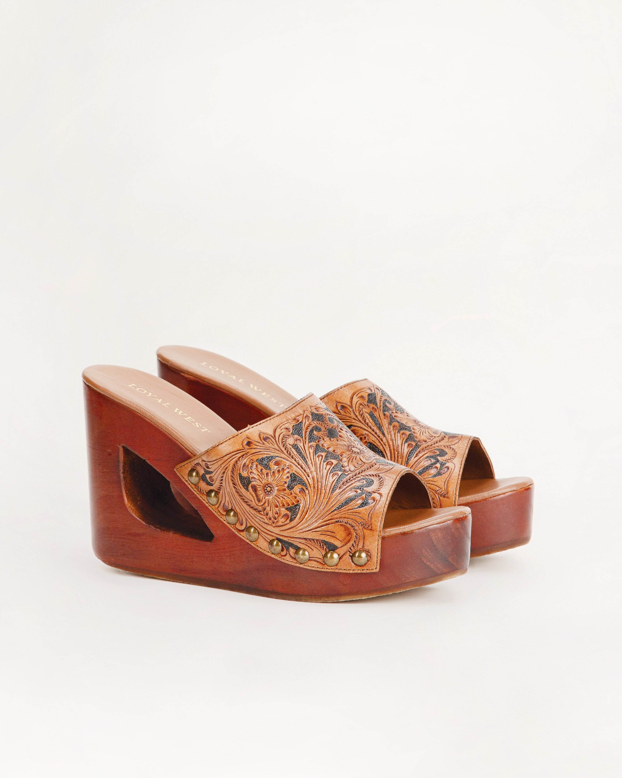 Loyal West Desert Wanderer Sandals - Dark Brown Handtooled Leather