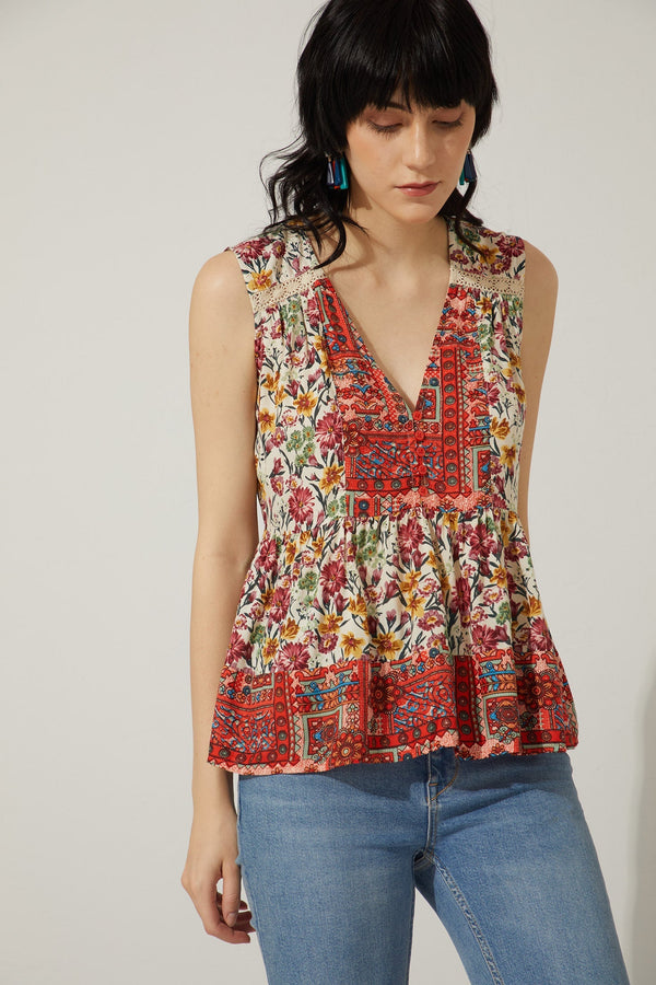 Bohera My Flower Sleeveless Peplum Top - Myra USA